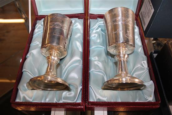 Pair 17th century style silver chalices